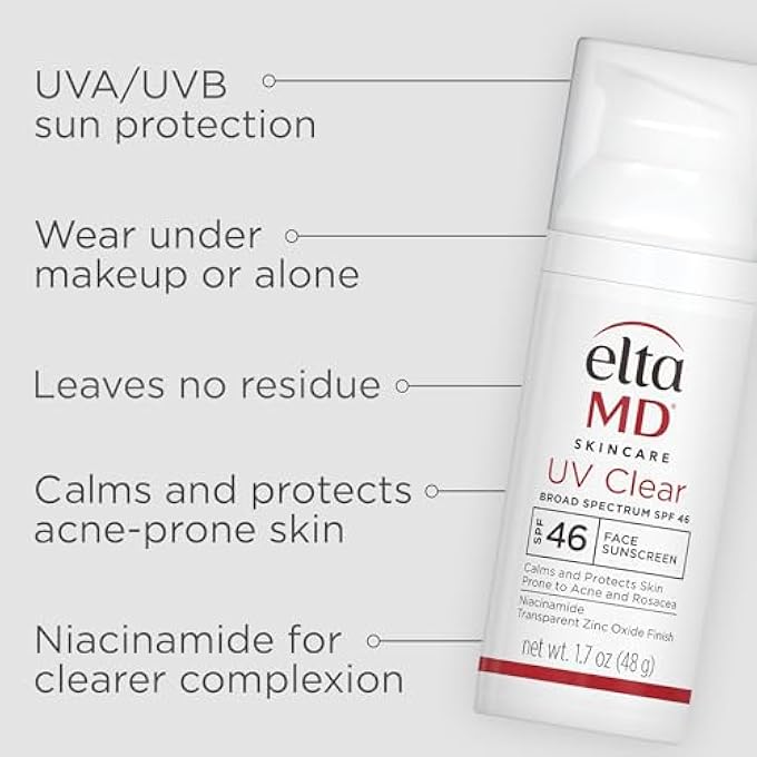 EltaMD UV CLEAR FACIAL SUNSCREEN SPF 46 - FOR SKIN TYPES PRONE TO ACNE, ROSACEA & HYPERPIGMENTATION 48G/1.7OZ CREAM - Image 2